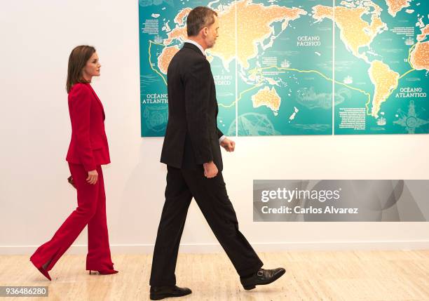 King Felipe VI of Spain and Queen Letizia of Spain attend The Commemoration of Capitulations of Valladolid at the Miguel Delibes Cultural Center on...