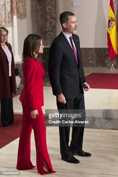 King Felipe VI of Spain and Queen Letizia of Spain attend The Commemoration of Capitulations of Valladolid at the Miguel Delibes Cultural Center on...