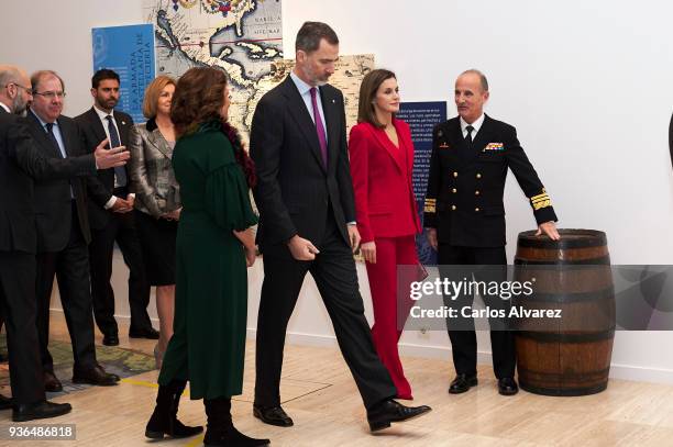 King Felipe VI of Spain and Queen Letizia of Spain attend The Commemoration of Capitulations of Valladolid at the Miguel Delibes Cultural Center on...