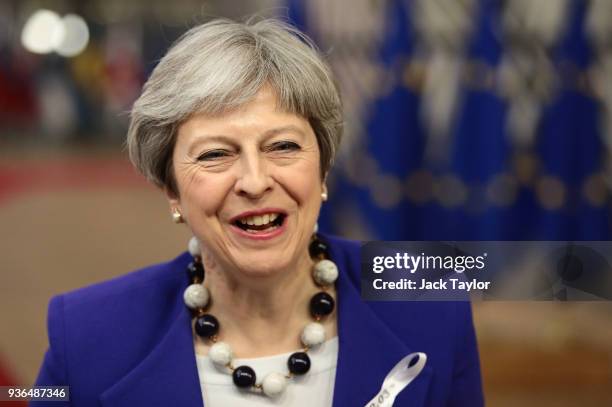 British Prime Minister, Theresa May arrives at the Council of the European Union for the first day of the European Council leaders' summit at the...