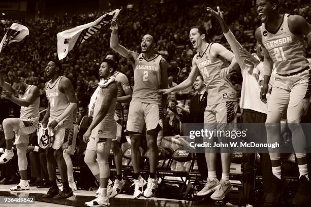 Playoffs: Clemson David Skara and Marcquise Reed victorious from bench during game vs Auburn at Viejas Arena. San Diego, CA 3/18/2018 CREDIT: John W....