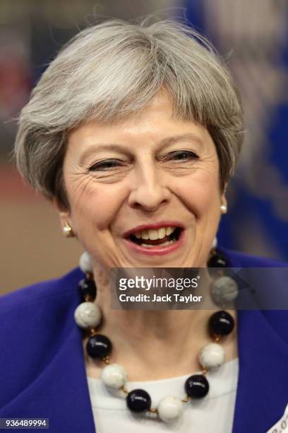 British Prime Minister, Theresa May arrives at the Council of the European Union for the first day of the European Council leaders' summit at the...