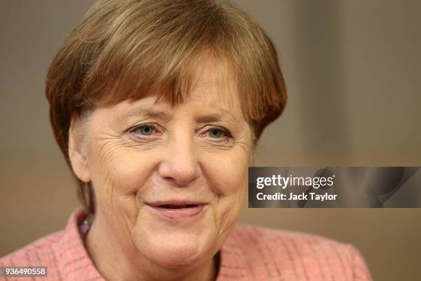 German, Federal Chancellor, Angela Merkel arrives at the Council of the European Union for the first day of the European Council leaders' summit at...