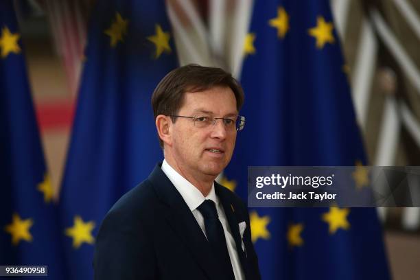 Prime Minister of Slovenia, Miro Cerar arrives at the Council of the European Union for the first day of the European Council leaders' summit at the...