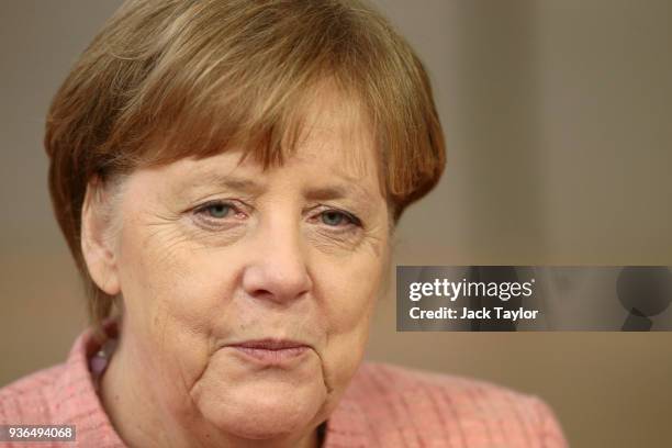 German, Federal Chancellor, Angela Merkel arrives at the Council of the European Union for the first day of the European Council leaders' summit at...