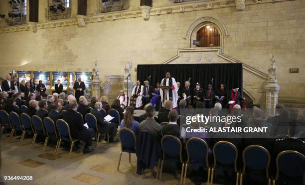 Rose Hudson-Wilkin, Chaplain to the Speaker of the House of Commons, speaks during a commemorative event of prayer and reflection for the victims of...