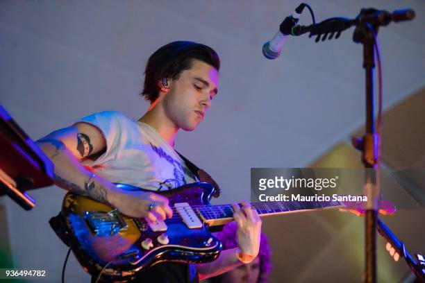 Zach Abels guitarist member of the band The Neighbourhood performs live on stage at Cine Joia on March 21, 2018 in Sao Paulo, Brazil.