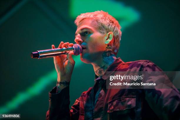 Jesse Rutherford singer of the band The Neighbourhood performs live on stage at Cine Joia on March 21, 2018 in Sao Paulo, Brazil.