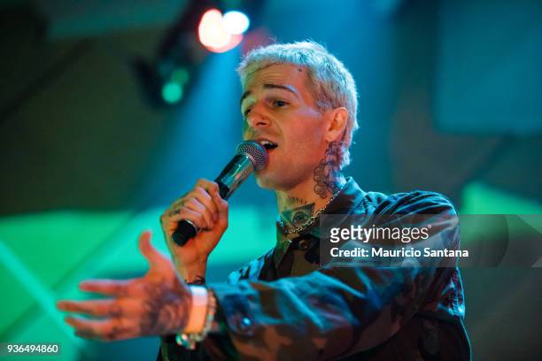 Jesse Rutherford singer of the band The Neighbourhood performs live on stage at Cine Joia on March 21, 2018 in Sao Paulo, Brazil.