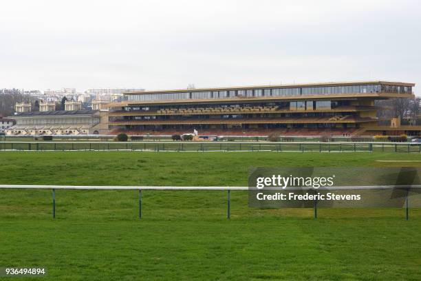 The new stands at the Hippodrome de Longchamp on March 22, 2018 in Paris, France. The iconic Parisian Longchamp racecourse was built in 1857 and...