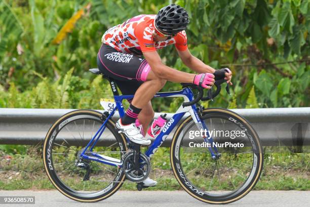 Bernardo Albeiro Suaza Arango from Forca Amskins Racing in Red Polka Dot Jersey during the fifth stage, the mountain stage of 169.4km from Bentong to...