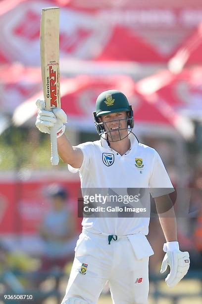 De Villiers celebrates after scoring 50 runs during day 1 of the 3rd Sunfoil Test match between South Africa and Australia at PPC Newlands on March...