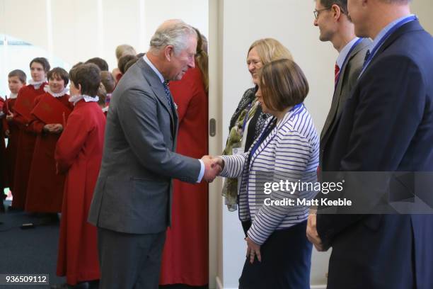 Prince Charles, Prince of Wales visits Truro Cathedral to meet community groups and businesses utilising the newly refurbished Old Cathedral School...