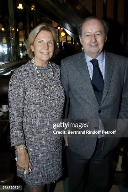 Suzanna Flammarion and Jean-Marie Rouart of Academie Francaise attend the 83rd Prix Cazes de la Brasserie Lipp Literary Prize at Brasserie Lipp on...