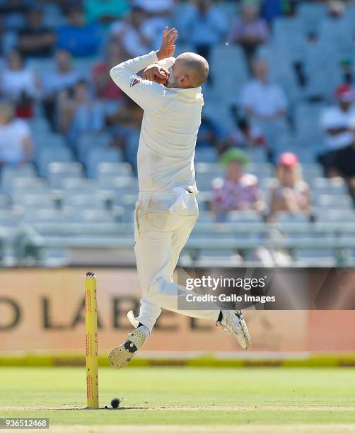 Nathan Lyon of Australia during day 1 of the 3rd Sunfoil Test match between South Africa and Australia at PPC Newlands on March 22, 2018 in Cape...