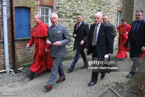 Prince Charles, Prince of Wales is given a tour of Truro Cathedral by Dean, Roger Bush during his visit to meet community groups and businesses...