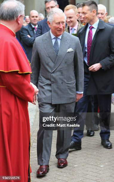 Prince Charles, Prince of Wales visits Truro Cathedral to meet community groups and businesses utilising the newly refurbished Old Cathedral School...