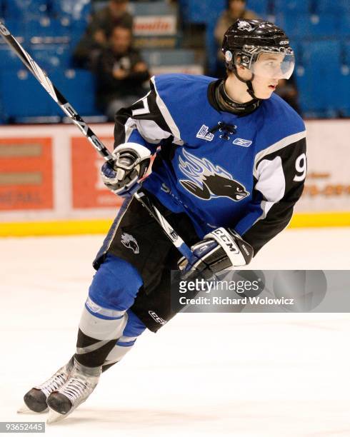 Stanislav Galiev of the Saint John Sea Dogs skates during the warm up period prior to facign the Drummondville Voltigeurs at the Marcel Dionne Centre...