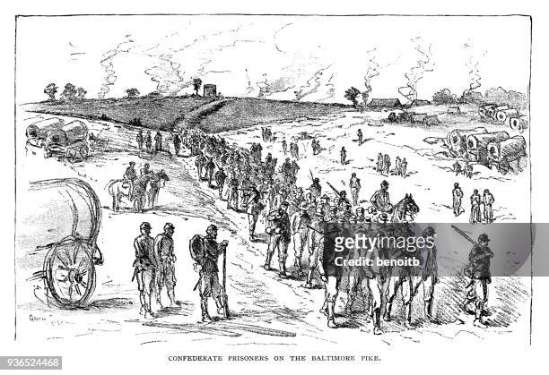 confederate army prisoners on the baltimore pike - csa stock illustrations
