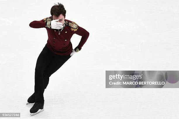 Russia's Dmitri Aliev performs during the Men's figure skating short program at the Milano World League Figure Skating Championship 2018 in Milan on...