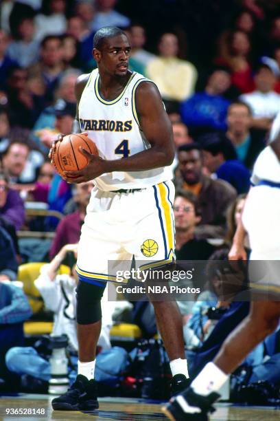 Chris Webber of the Golden State Warriors posts up circa 1994 at the Oakland Coliseum in Oakland, California. NOTE TO USER: User expressly...
