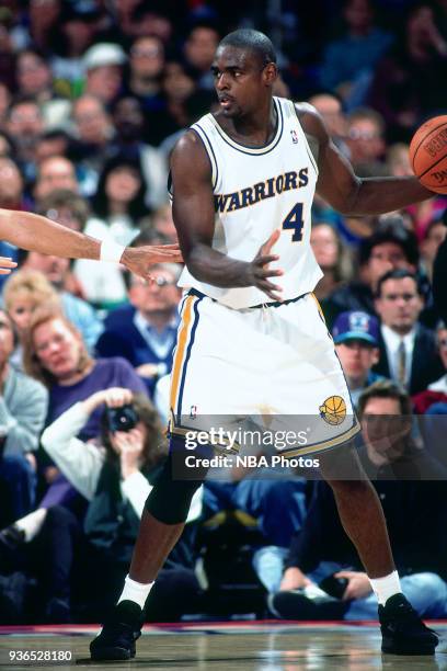 Chris Webber of the Golden State Warriors posts up circa 1994 at the Oakland Coliseum in Oakland, California. NOTE TO USER: User expressly...