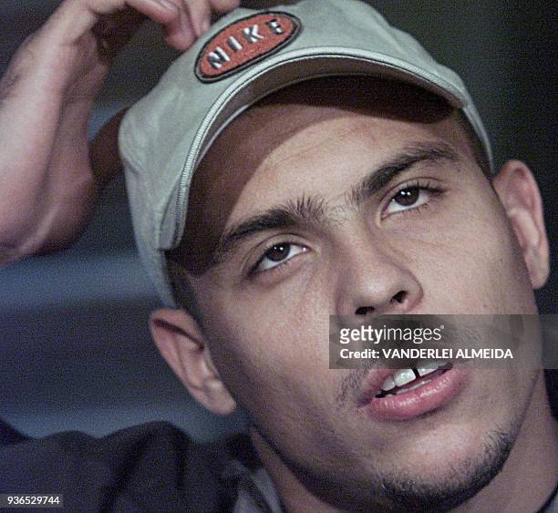 Brazilian soccer star Ronaldo Nazario speaks at a press conference in Rio de Janeiro 29 May, 2000. Ronaldo is in Brazil for a four-month...