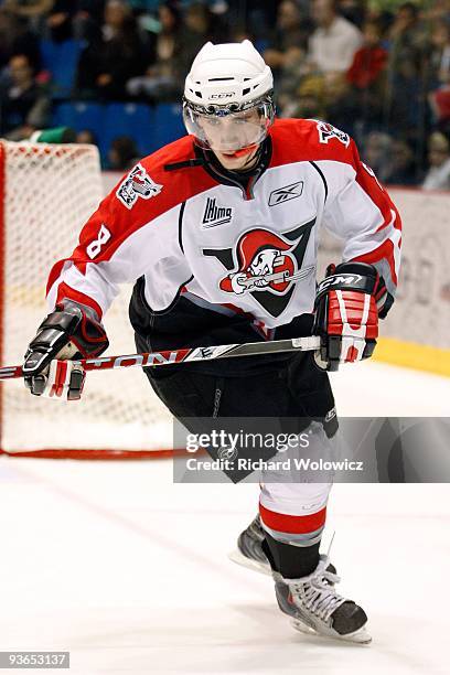 Ryan McKiernan of the Drummondville Voltigeurs skates during the game against the Saint John Sea Dogs at the Marcel Dionne Centre on November 20,...