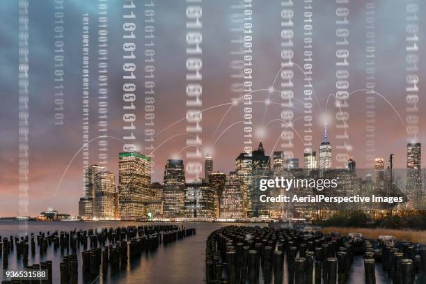 digital city of manhattan - byte stock pictures, royalty-free photos & images