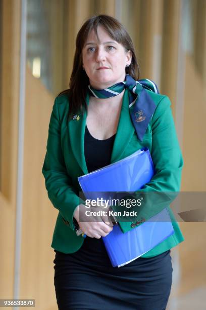 Maree Todd MSP, Minister for Childcare and Early Years, on the way to First Minister's Questions in the Scottish Parliament, on March 22, 2018 in...