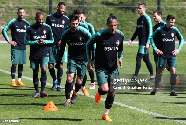 Portugal Players in action during Portugal National Team Training session before the friendly matches against Egypt and the Netherlands at FPF Cidade...