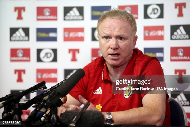 Scotland manager Alex McLeish during a press conference at Hampden Park, Glasgow.