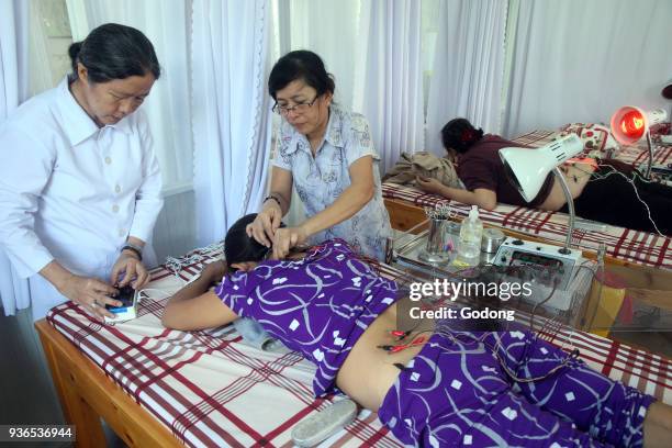 Vietnamese traditional medicine clinic. Acupuncture. Cu Chi. Vietnam.
