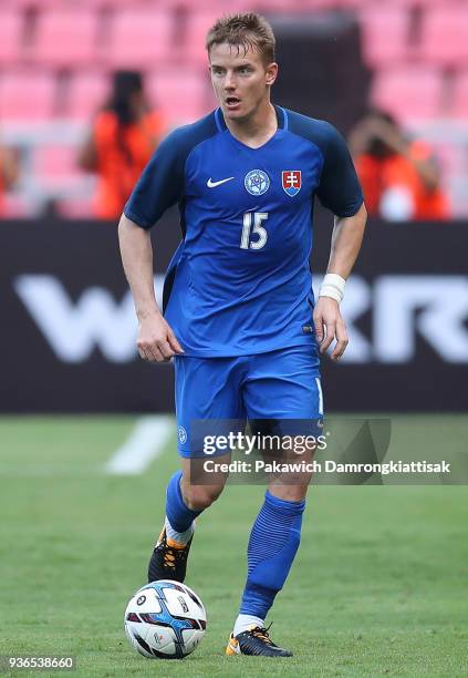 Tomas Hubocan of Slovakia dribbles the ball during the international friendly match between Slovakia and United Arab Emirates at Rajamangala National...