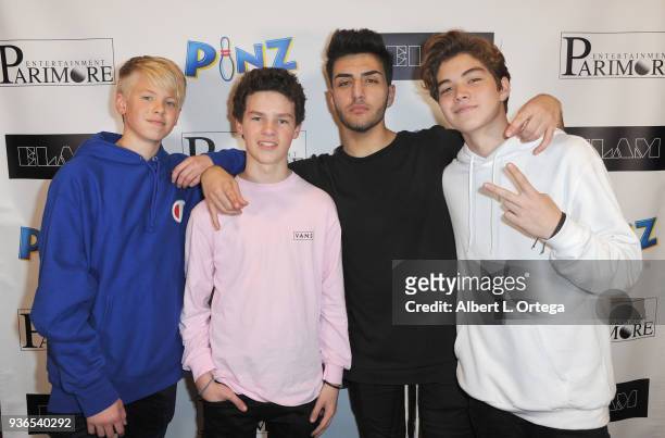 Carson Lueders, Hayden Summerall, Greg Marks and Matt Sato attend the Birthday Party For Elam Roberson held at Pinz Bowling on March 21, 2018 in Los...
