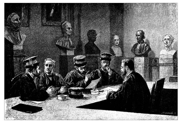 Antique illustration of French civilian and military schools: Medicine thesis dissertation