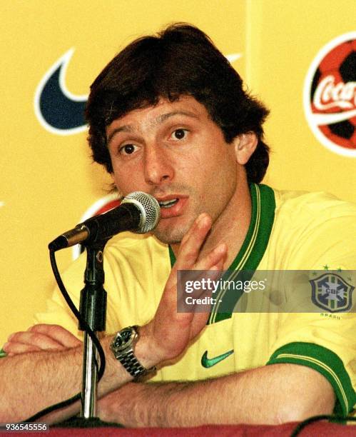 Leonardo, member of the Brazilian national soccer selection, announces in a press conference 24 June 1999 in Foz do Iguazu, Brazil, that he had told...