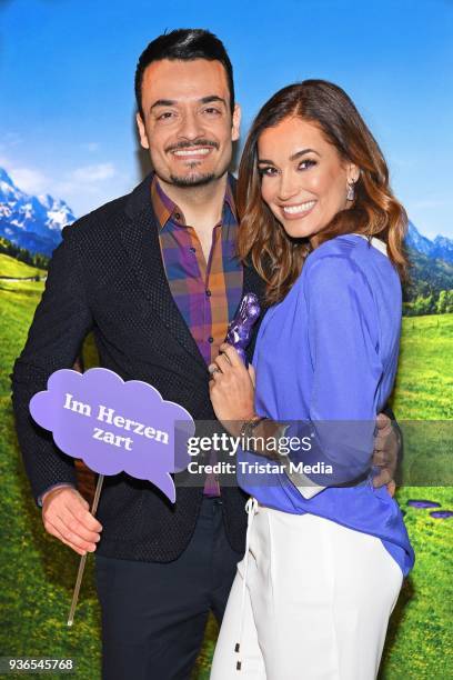 Jana Ina Zarrella and her husband Giovanni Zarrella during the Milka Osterbrunch at Studio Lassen on March 22, 2018 in Hamburg, Germany.