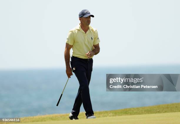 Jonathan Byrd prepares to putt on the 18th green during round one of the Corales Puntacana Resort & Club Championship on March 26, 2018 in Punta...