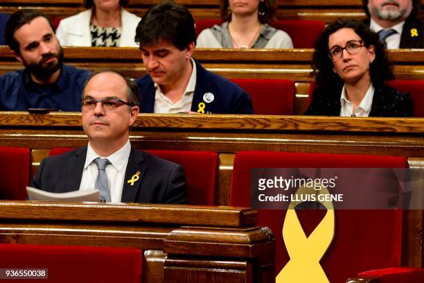 Junts per Catalonia' - JUNTSXCAT member of Catalonia's parliament Jordi Turull and 'Esquerra Republicana de Catalunya' ERC member of Catalonia's...