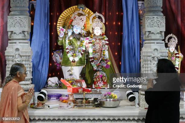 Faithful in Sanatan Mandir hindu temple, Leicester. United kingdom.
