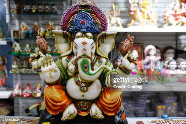 Hindu shop in Leicester, U.K. Ganesh statue. United kingdom.