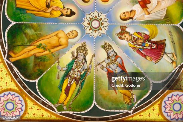 Jalaram Prathna hindu temple, Leicester. Ceiling art work. Gods. United kingdom.