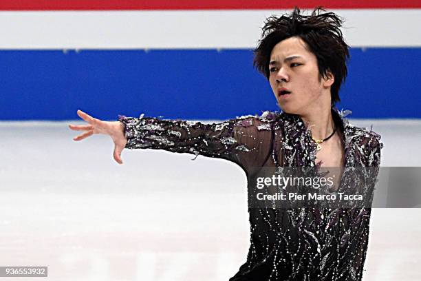 Shoma Uno of Japan performs in the Men's Short Program during day two of the World Figure Skating Championships at Mediolanum Forum on March 22, 2018...