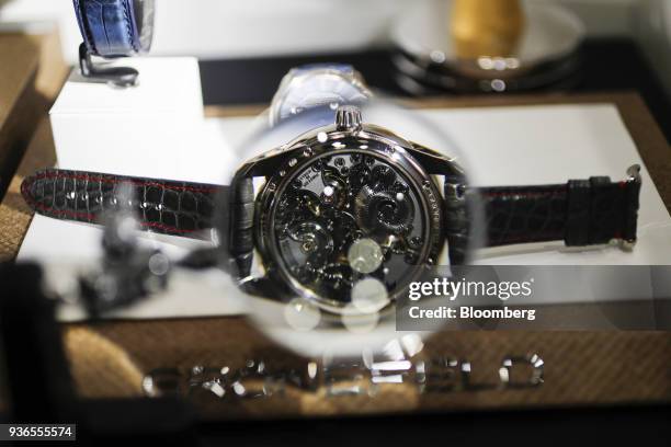 Gronefeld luxury wristwatch stands on display during day two of the 2018 Baselworld luxury watch and jewelry fair in Basel, Switzerland, on Thursday,...