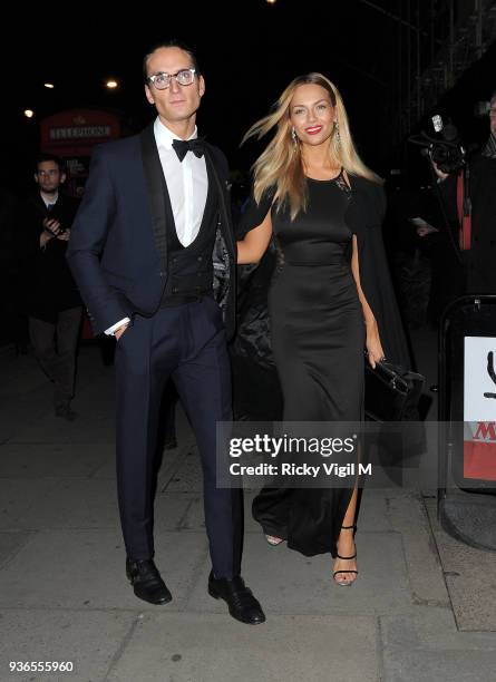 Ollie Proudlock and Emma Louise Connolly attend the British Heart Foundation Roll Out The Red Ball at Park Lane Hotel on February 10, 2015 in London,...
