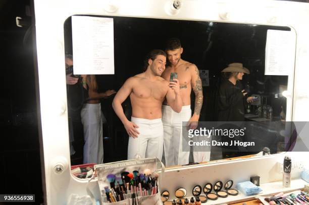 Kem Cetinay and Jake Quickenden attend the press launch photocall for the Dancing on Ice Live Tour at Wembley Arena on March 22, 2018 in London,...