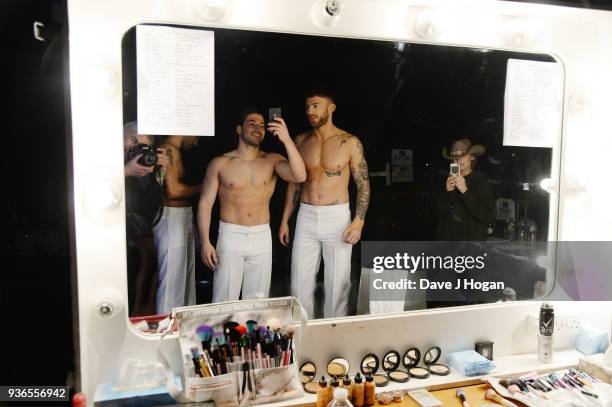 Kem Cetinay and Jake Quickenden attend the press launch photocall for the Dancing on Ice Live Tour at Wembley Arena on March 22, 2018 in London,...