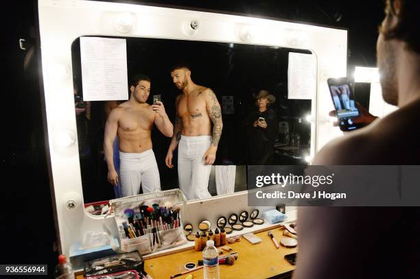 Kem Cetinay and Jake Quickenden attend the press launch photocall for the Dancing on Ice Live Tour at Wembley Arena on March 22, 2018 in London,...