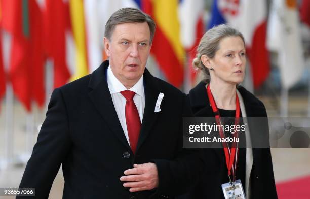 Prime Minister of Letonia Maris Kacinskis attends the European leaders summit at the European Council in Brussels, Belgium on March 22, 2018.